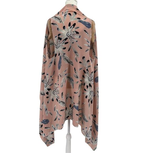Janice Open Front Cardigan SZ OS Kimono Cover Up Chiffon Pink Floral Sleeveless - Picture 4 of 5